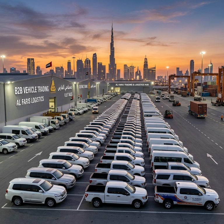 Commercial fleet vehicles lined up for export